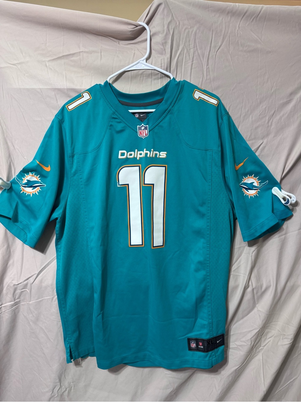 Nike Teal Dolphins #11 Football Jersey with White & Gold Accents